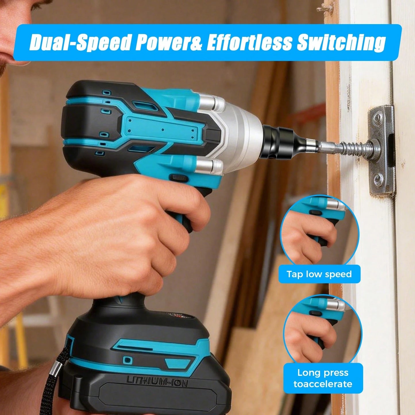 1/2" Cordless Brushless Impact Wrench, 600N.M Max Torque 3200RPM Impact Gun With 2 X 3.0Ah Batteries, Variable Speed Control & LED Work Light, Heavy-Duty Power Tool For Car, Construction, DIY