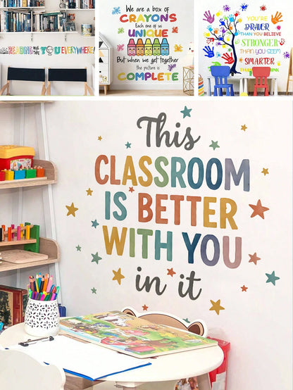 1/2 Sheets Back To School Classroom Wall Decals Kids Room Decor Self Adhesive Inspirational Quote Sticker Wall Art For Kindergarten Home School Decor​