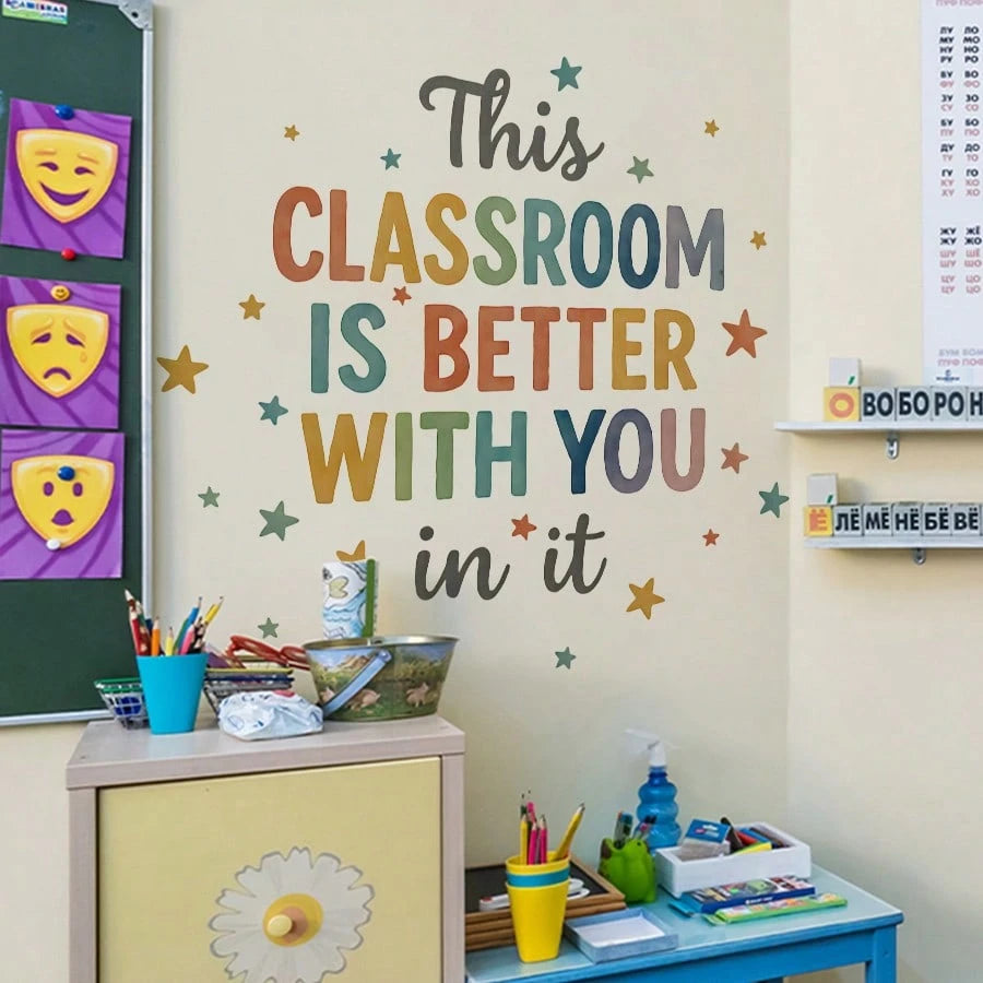 1/2 Sheets Back To School Classroom Wall Decals Kids Room Decor Self Adhesive Inspirational Quote Sticker Wall Art For Kindergarten Home School Decor​