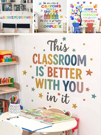 1/2 Sheets Back To School Classroom Wall Decals Kids Room Decor Self Adhesive Inspirational Quote Sticker Wall Art For Kindergarten Home School Decor​