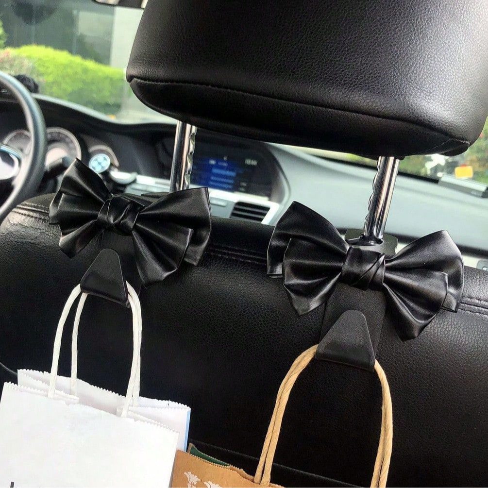 1/2pcs Elegant Bow Car Seat Organizer, Multi-Functional Car Storage Hook, Cartoon Creative Backseat Storage, Car Seat Hook Organizer, Car Storage Gadget, Unisex Car Accessories (Improved Processing, R