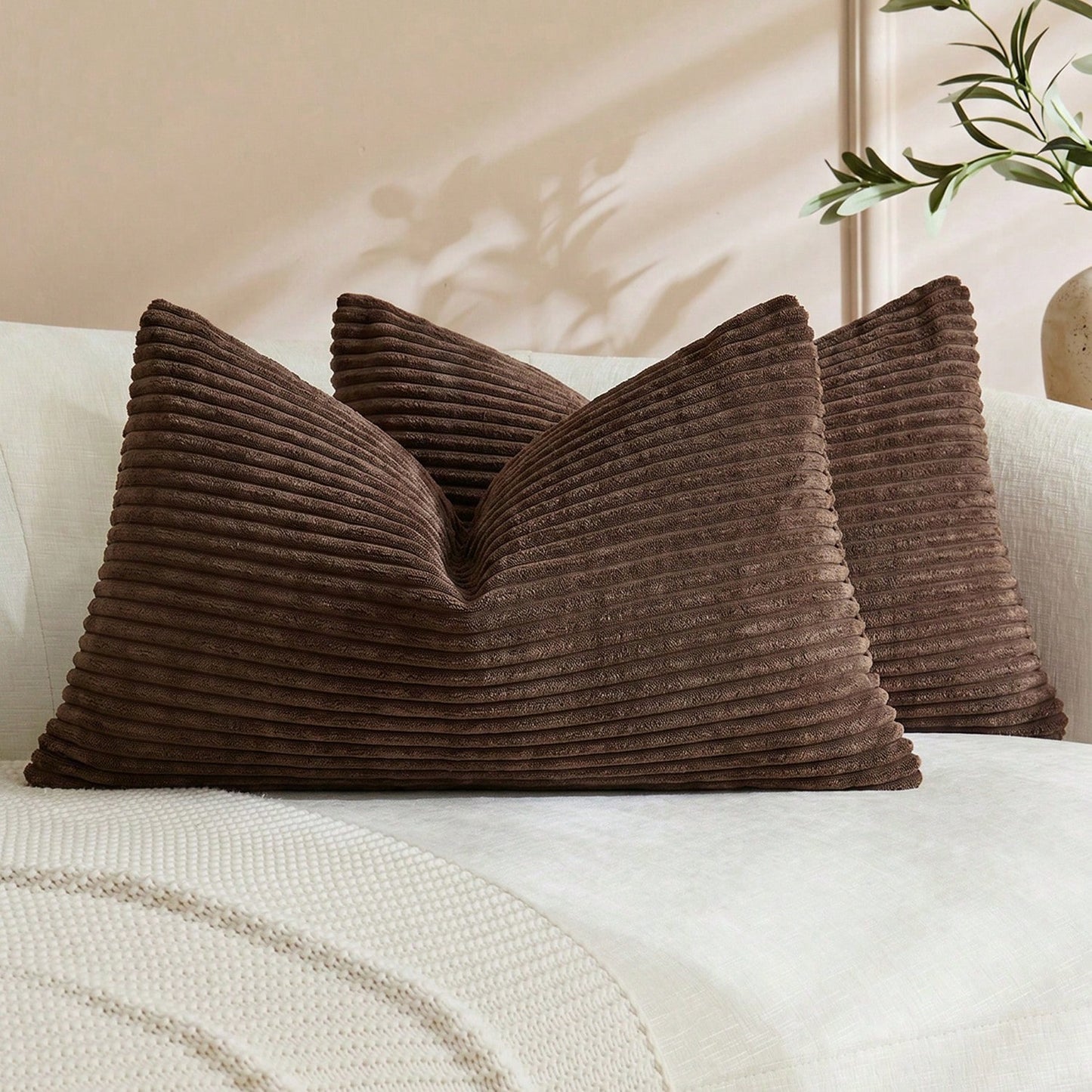 1/2pcs Halloween Brown Corduroy Striped Pattern Decorative Throw Pillow Cover, Sofa Cushion Cover, Office, Living Room