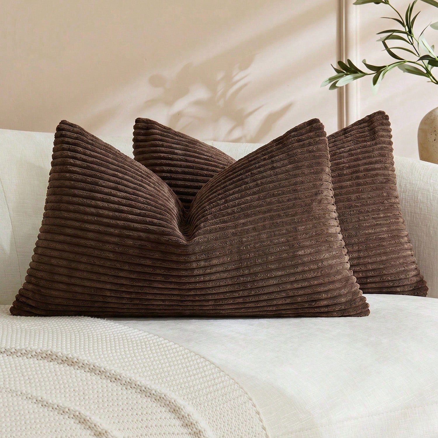 1/2pcs Halloween Brown Corduroy Striped Pattern Decorative Throw Pillow Cover, Sofa Cushion Cover, Office, Living Room