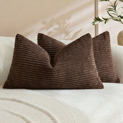 1/2pcs Halloween Brown Corduroy Striped Pattern Decorative Throw Pillow Cover, Sofa Cushion Cover, Office, Living Room