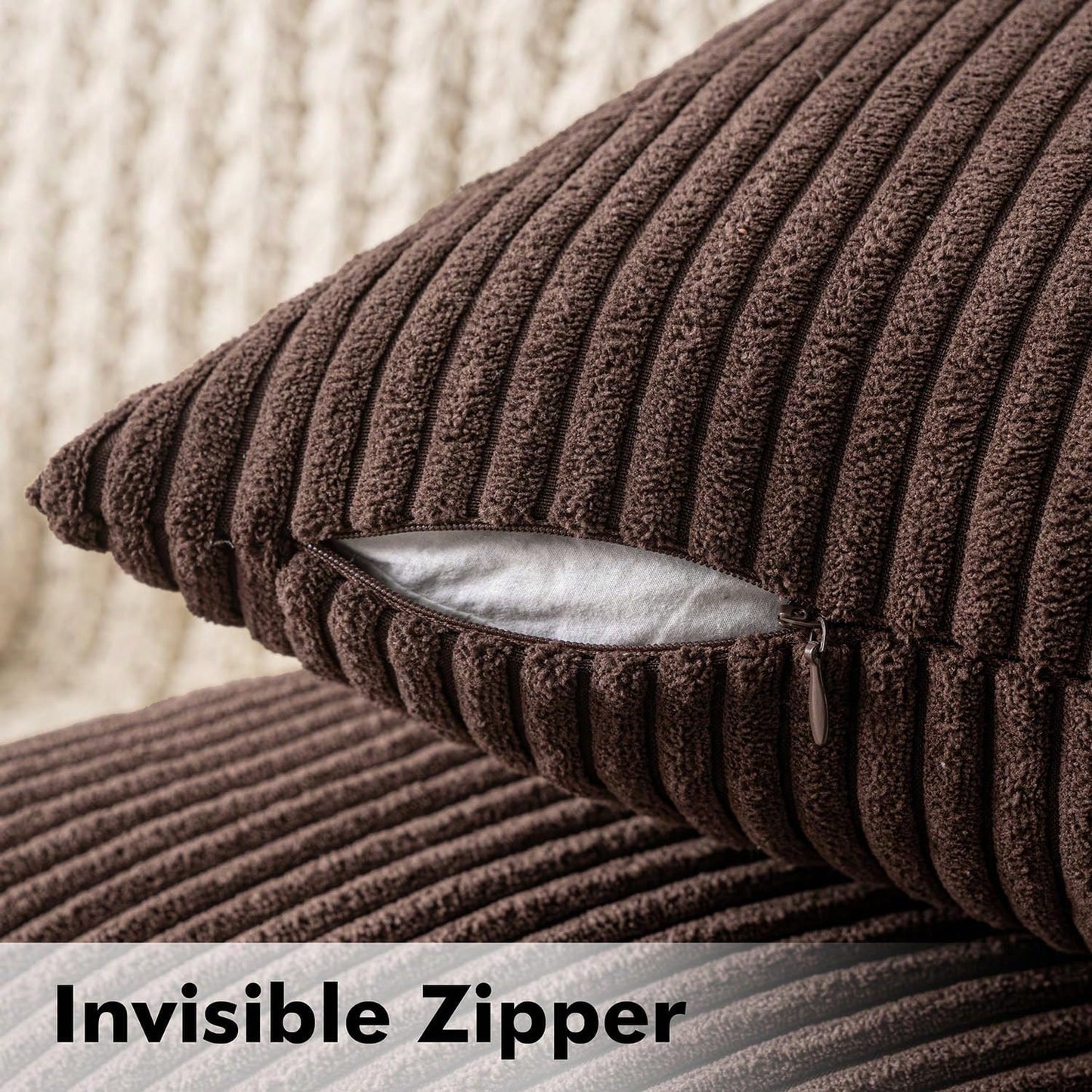 1/2pcs Halloween Brown Corduroy Striped Pattern Decorative Throw Pillow Cover, Sofa Cushion Cover, Office, Living Room