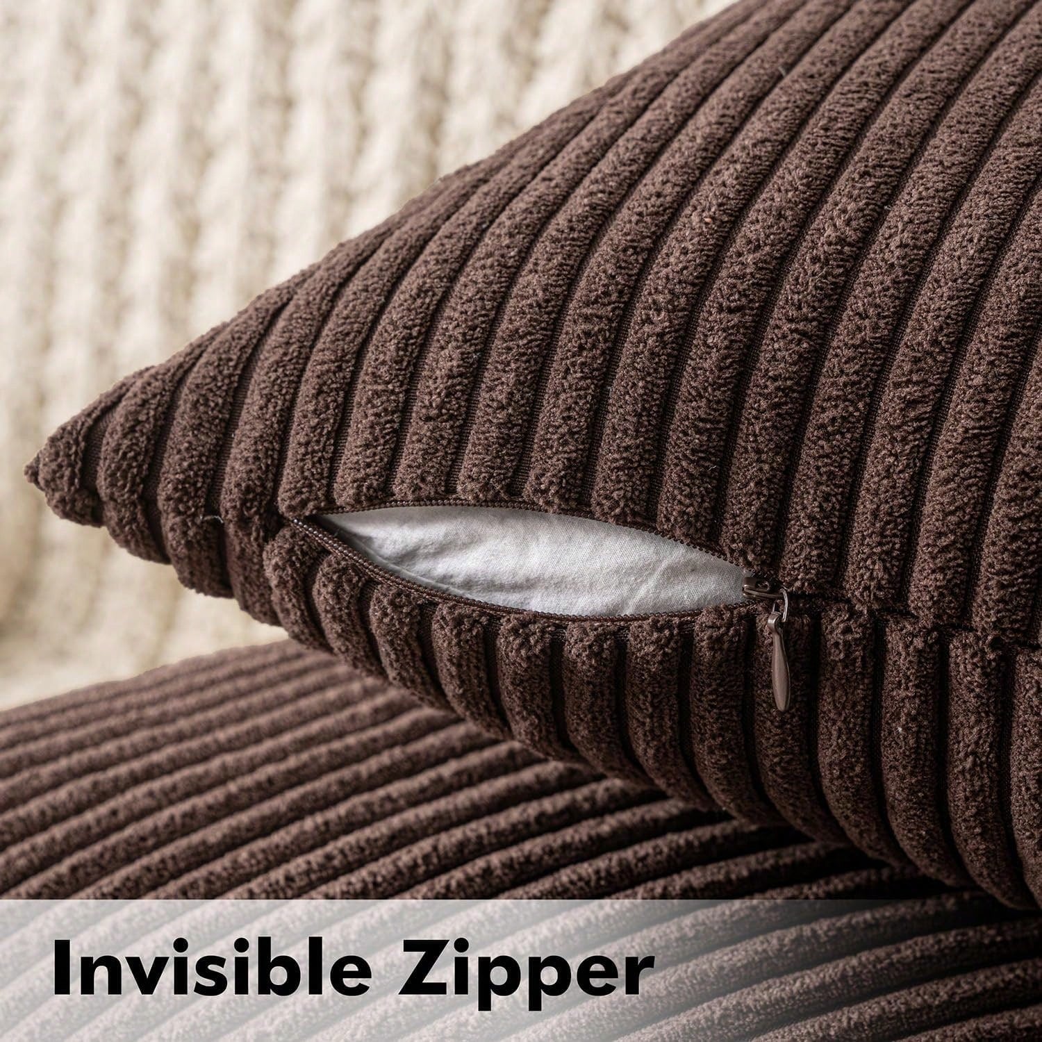 1/2pcs Halloween Brown Corduroy Striped Pattern Decorative Throw Pillow Cover, Sofa Cushion Cover, Office, Living Room