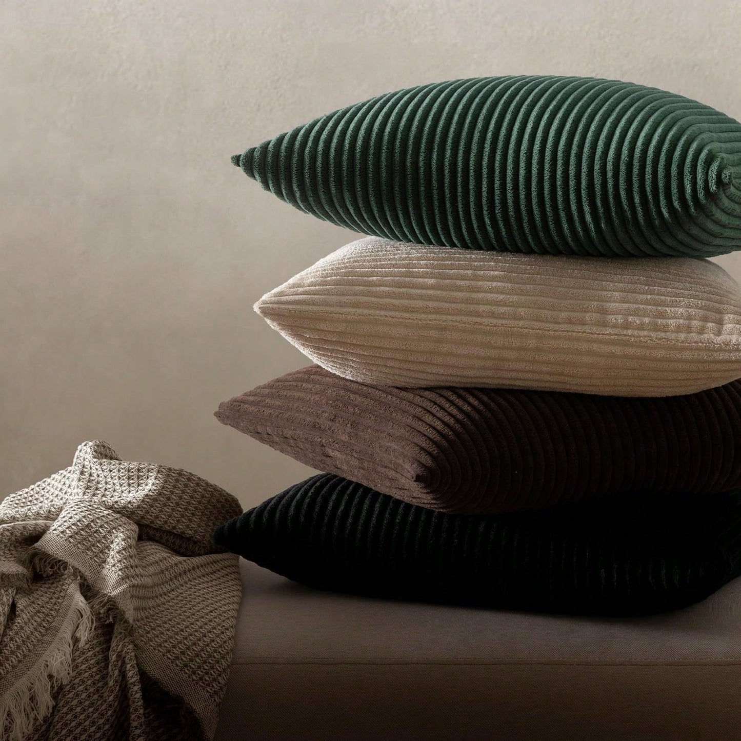 1/2pcs Halloween Brown Corduroy Striped Pattern Decorative Throw Pillow Cover, Sofa Cushion Cover, Office, Living Room