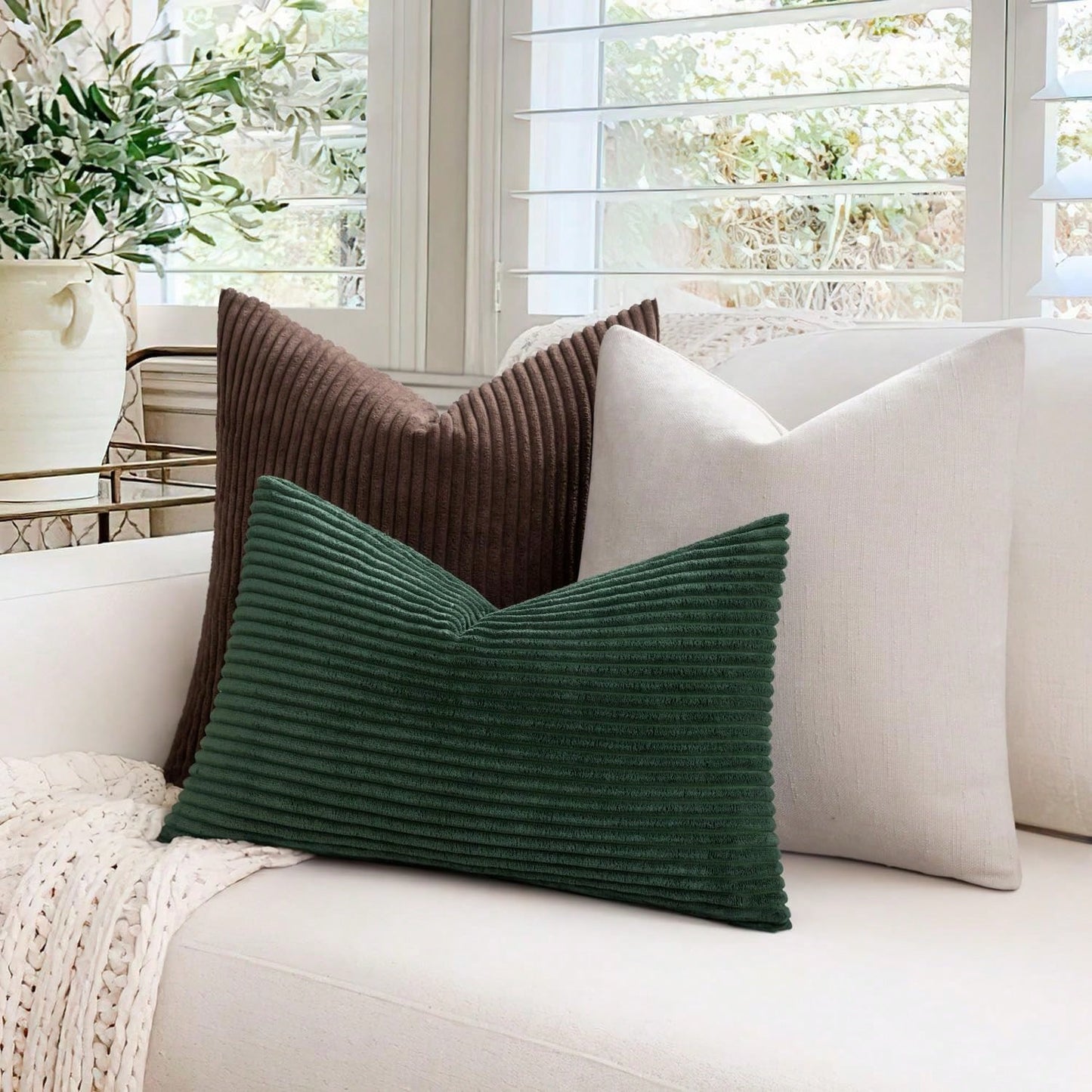 1/2pcs Halloween Brown Corduroy Striped Pattern Decorative Throw Pillow Cover, Sofa Cushion Cover, Office, Living Room