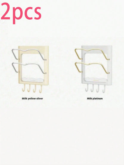 1-2pcs No-Drill Wall-Mounted Storage Rack, Curling Iron Holder, Suitable For Bathroom And Bedroom, Includes Curling Iron Holder, Heat-Insulating Plate, Bathroom Accessories And Indoor Decor Curling Ir