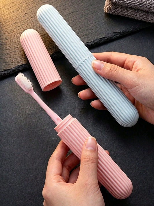 1/2pcs Portable Travel Toothbrush Holder,Anti-Slip Striped Toothbrush Storage Boxes,Toothbrush Cover/Case,University/Camping/Travel Essentials,Summer Travel Accessories,Back To School Supplies,Bathroo