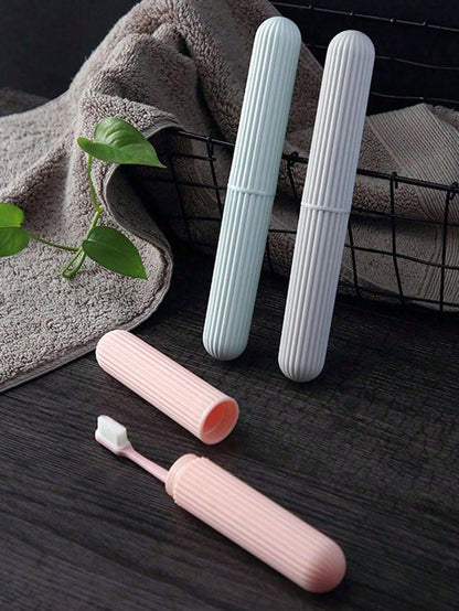 1/2pcs Portable Travel Toothbrush Holder,Anti-Slip Striped Toothbrush Storage Boxes,Toothbrush Cover/Case,University/Camping/Travel Essentials,Summer Travel Accessories,Back To School Supplies,Bathroo