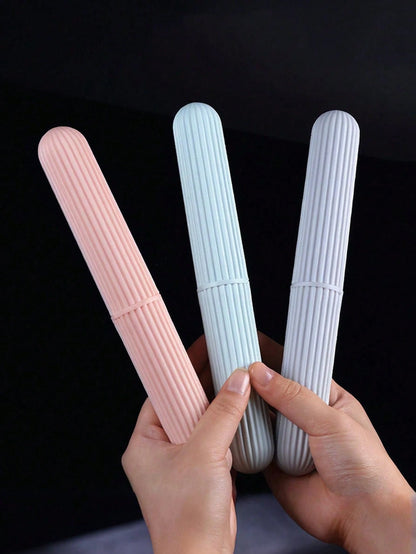 1/2pcs Portable Travel Toothbrush Holder,Anti-Slip Striped Toothbrush Storage Boxes,Toothbrush Cover/Case,University/Camping/Travel Essentials,Summer Travel Accessories,Back To School Supplies,Bathroo