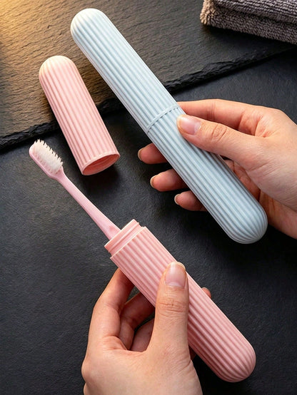 1/2pcs Portable Travel Toothbrush Holder,Anti-Slip Striped Toothbrush Storage Boxes,Toothbrush Cover/Case,University/Camping/Travel Essentials,Summer Travel Accessories,Back To School Supplies,Bathroo