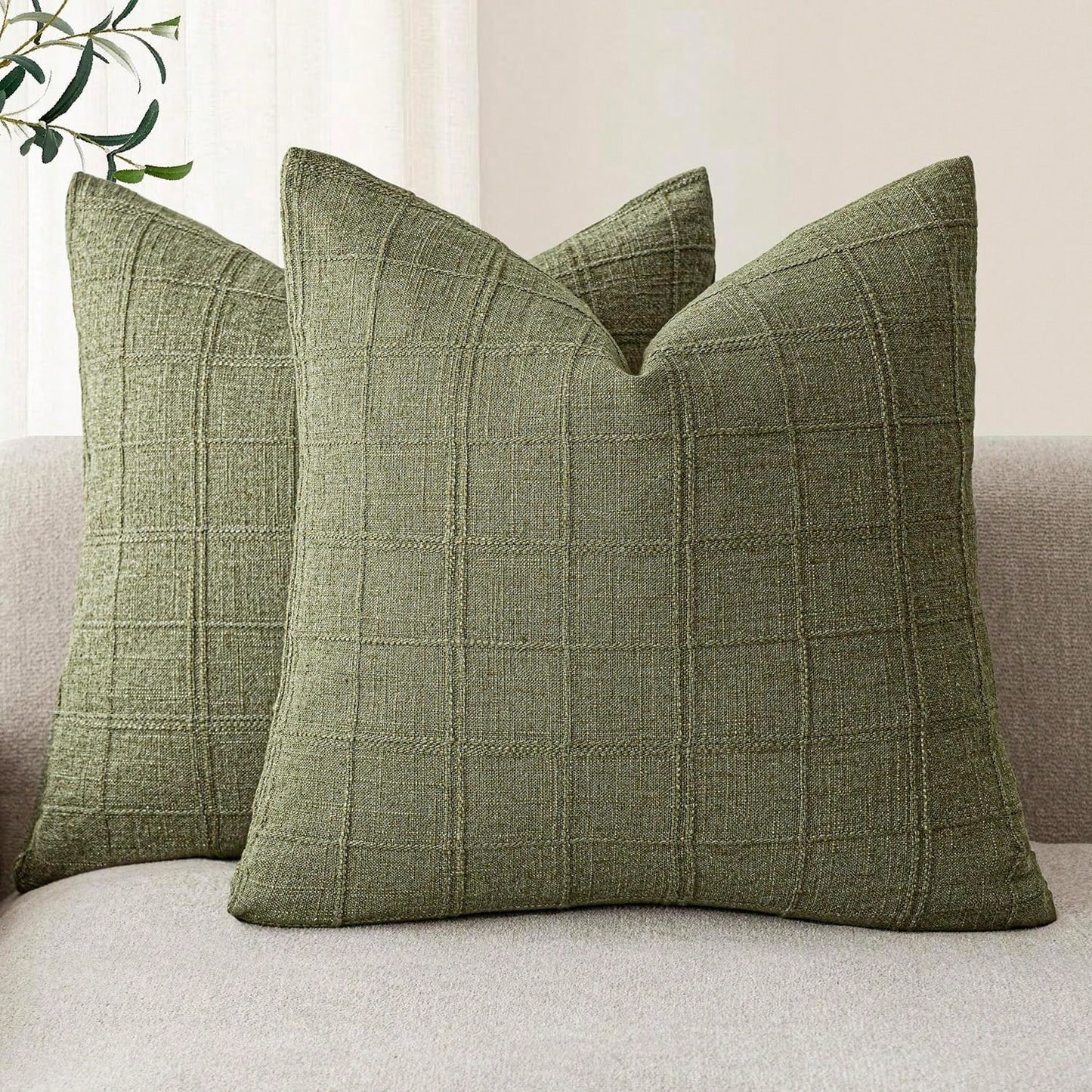 1/2pcs Sage Green (Without Filler) Classic Plaid Throw Pillow Cover, Fashionable Minimalist 3D Grid Style Vintage Texture Cushion Cover, Suitable For Home Sofa, Bedroom, Decor, Gift, Party, All Season