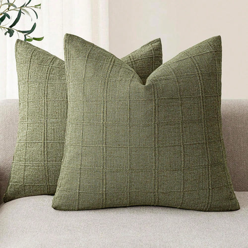 1/2pcs Sage Green (Without Filler) Classic Plaid Throw Pillow Cover, Fashionable Minimalist 3D Grid Style Vintage Texture Cushion Cover, Suitable For Home Sofa, Bedroom, Decor, Gift, Party, All Season
