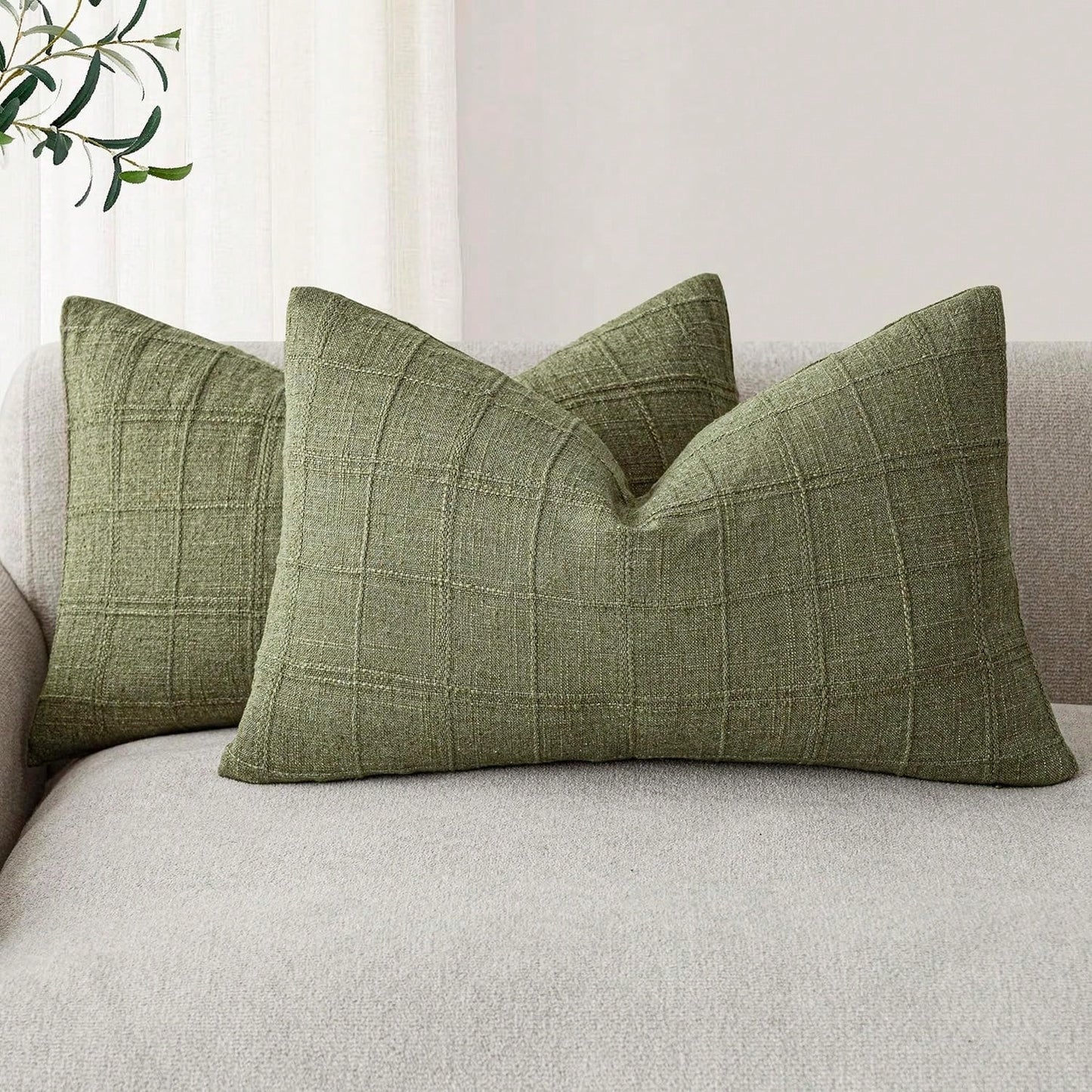 1/2pcs Sage Green (Without Filler) Classic Plaid Throw Pillow Cover, Fashionable Minimalist 3D Grid Style Vintage Texture Cushion Cover, Suitable For Home Sofa, Bedroom, Decor, Gift, Party, All Season