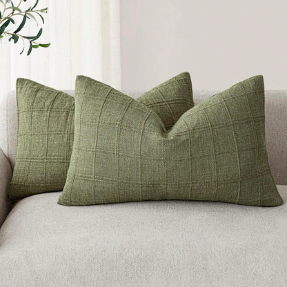 1/2pcs Sage Green (Without Filler) Classic Plaid Throw Pillow Cover, Fashionable Minimalist 3D Grid Style Vintage Texture Cushion Cover, Suitable For Home Sofa, Bedroom, Decor, Gift, Party, All Season
