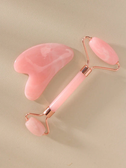 1/2pcs/Set Face Beauty Gua Sha Massage Tools Set, Non-Crystal ABS Resin Material Pink Roller Massage Body Scraper Tool Set, Body Meridian Unblocking Facial Beauty Tools, Suitable For Women, Students