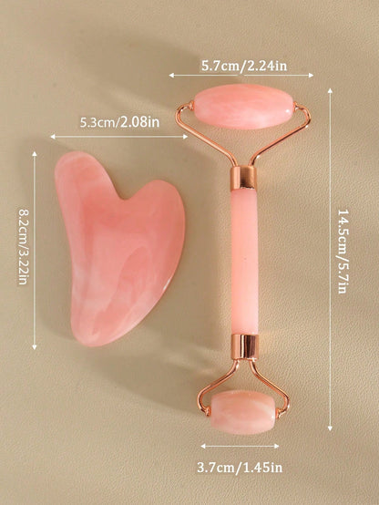 1/2pcs/Set Face Beauty Gua Sha Massage Tools Set, Non-Crystal ABS Resin Material Pink Roller Massage Body Scraper Tool Set, Body Meridian Unblocking Facial Beauty Tools, Suitable For Women, Students