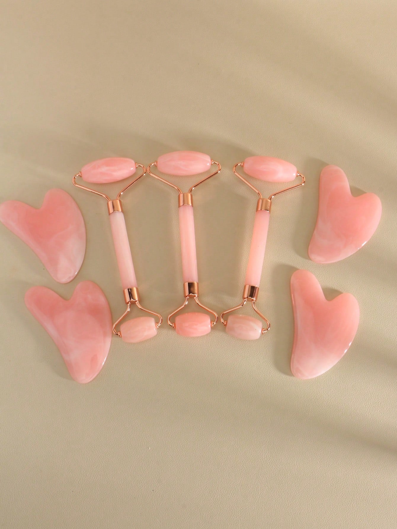 1/2pcs/Set Face Beauty Gua Sha Massage Tools Set, Non-Crystal ABS Resin Material Pink Roller Massage Body Scraper Tool Set, Body Meridian Unblocking Facial Beauty Tools, Suitable For Women, Students