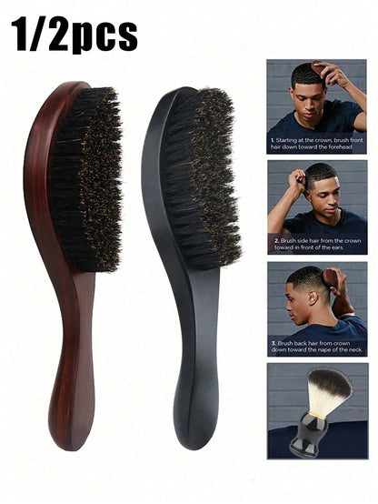 1/2pcs Vintage Textured Wooden Hair Brush, Wavy Curved Brown Wooden Handle, Anti-Static Anti-Hair Loss Comb, Smooth Hair Brush