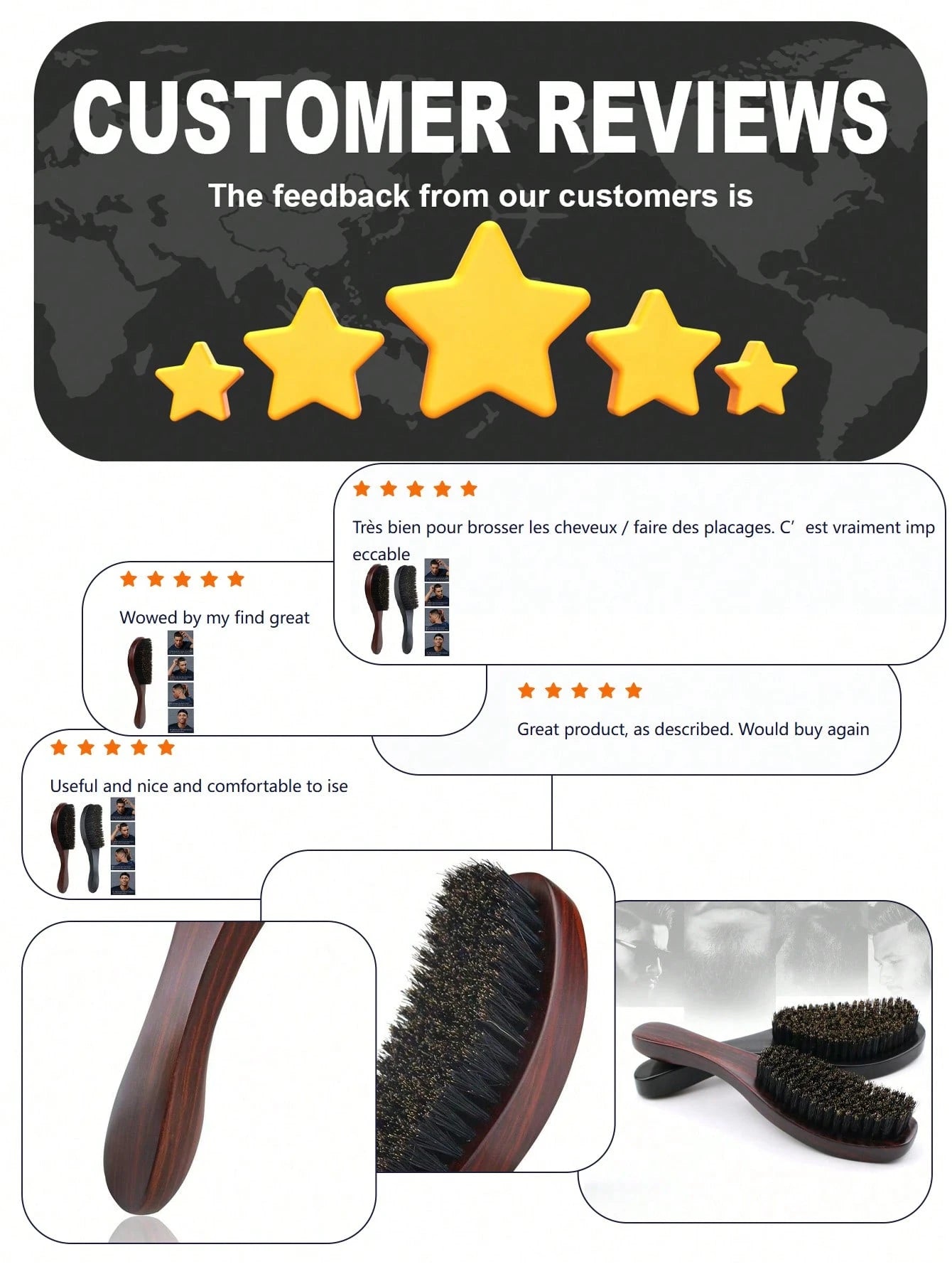 1/2pcs Vintage Textured Wooden Hair Brush, Wavy Curved Brown Wooden Handle, Anti-Static Anti-Hair Loss Comb, Smooth Hair Brush