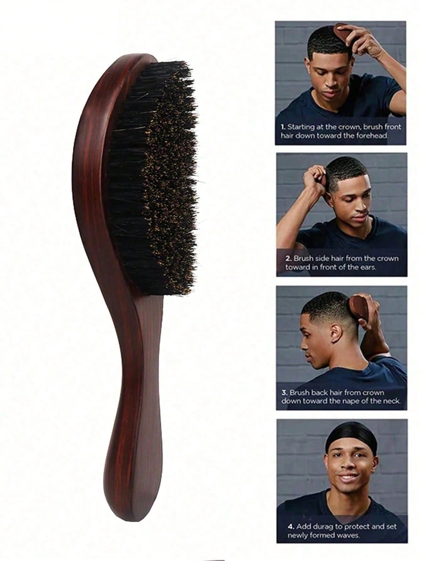 1/2pcs Vintage Textured Wooden Hair Brush, Wavy Curved Brown Wooden Handle, Anti-Static Anti-Hair Loss Comb, Smooth Hair Brush