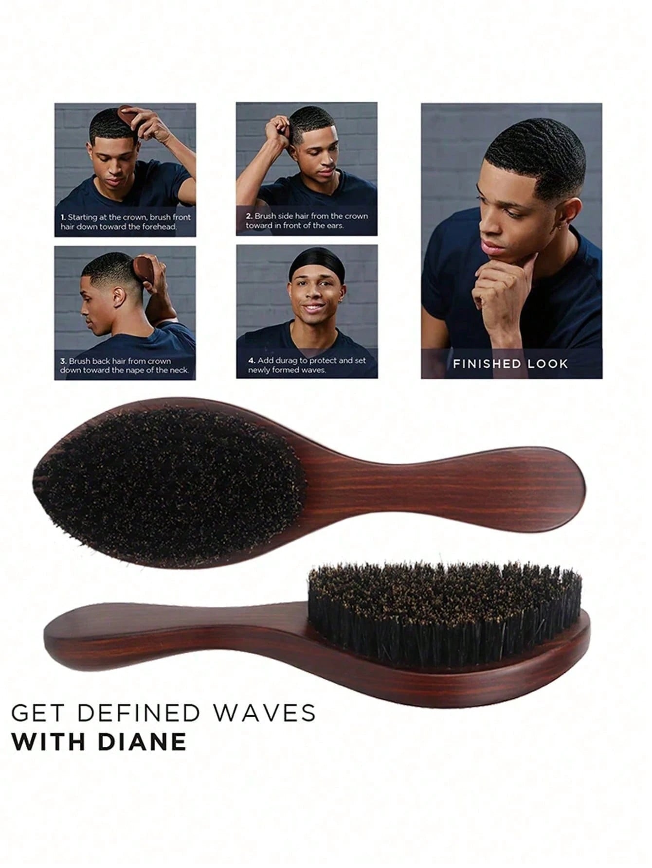 1/2pcs Vintage Textured Wooden Hair Brush, Wavy Curved Brown Wooden Handle, Anti-Static Anti-Hair Loss Comb, Smooth Hair Brush