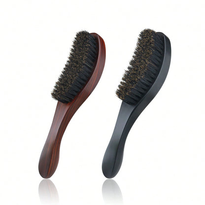 1/2pcs Vintage Textured Wooden Hair Brush, Wavy Curved Brown Wooden Handle, Anti-Static Anti-Hair Loss Comb, Smooth Hair Brush