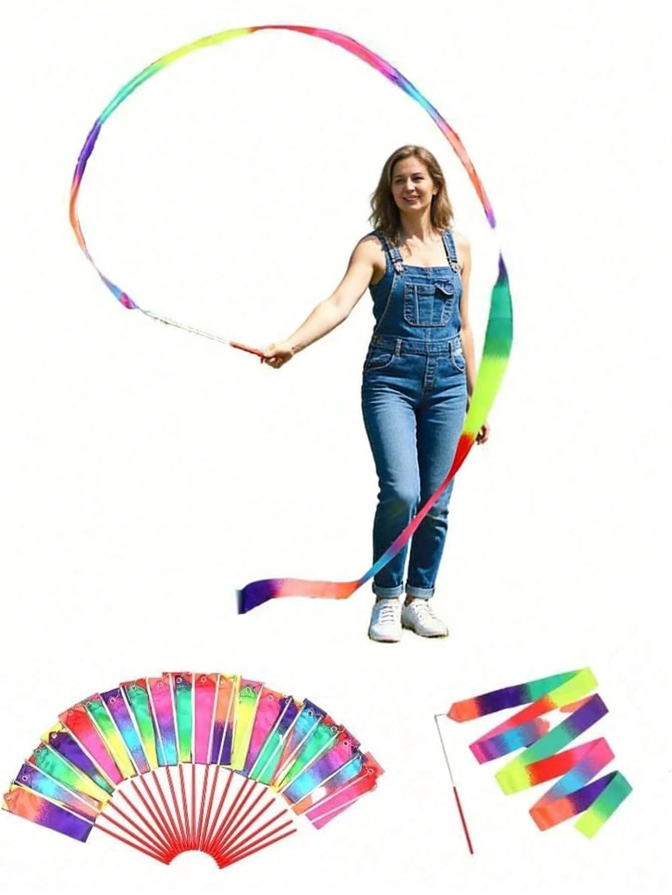 1/3/5 Pcs Gymnastics Ribbon Wands, Beach Outdoor Party Magic Wands And Ribbon Gifts, Shiny Ombre Color Rhythmic Gymnastics Ribbons, Rhythmic Gymnastics Ribbon Gifts Streamers And Rotating Rods, Artist