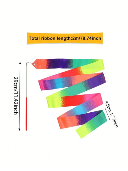 1/3/5 Pcs Gymnastics Ribbon Wands, Beach Outdoor Party Magic Wands And Ribbon Gifts, Shiny Ombre Color Rhythmic Gymnastics Ribbons, Rhythmic Gymnastics Ribbon Gifts Streamers And Rotating Rods, Artist