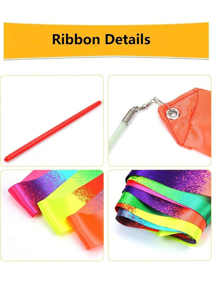 1/3/5 Pcs Gymnastics Ribbon Wands, Beach Outdoor Party Magic Wands And Ribbon Gifts, Shiny Ombre Color Rhythmic Gymnastics Ribbons, Rhythmic Gymnastics Ribbon Gifts Streamers And Rotating Rods, Artist