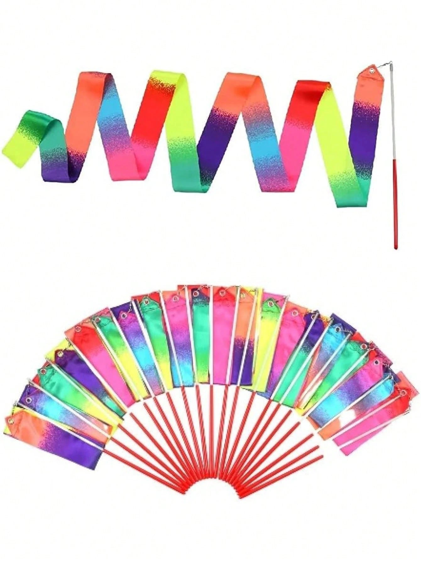 1/3/5 Pcs Gymnastics Ribbon Wands, Beach Outdoor Party Magic Wands And Ribbon Gifts, Shiny Ombre Color Rhythmic Gymnastics Ribbons, Rhythmic Gymnastics Ribbon Gifts Streamers And Rotating Rods, Artist