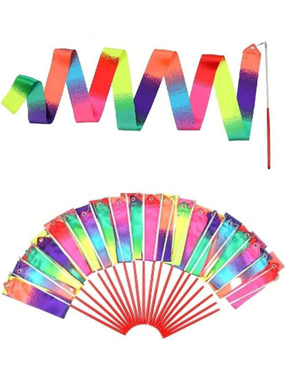 1/3/5 Pcs Gymnastics Ribbon Wands, Beach Outdoor Party Magic Wands And Ribbon Gifts, Shiny Ombre Color Rhythmic Gymnastics Ribbons, Rhythmic Gymnastics Ribbon Gifts Streamers And Rotating Rods, Artist