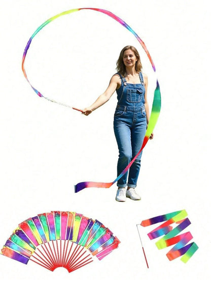 1/3/5 Pcs Gymnastics Ribbon Wands, Beach Outdoor Party Magic Wands And Ribbon Gifts, Shiny Ombre Color Rhythmic Gymnastics Ribbons, Rhythmic Gymnastics Ribbon Gifts Streamers And Rotating Rods, Artist
