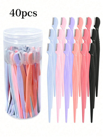 1/3/6/9/12/24/30/40/50pcs Set, Eyebrow Trimmer/Razor, Exfoliating Shaving Tool, Body Hair Removal Trimmer And Facial & Set, Long Handle With Precision Protective Cap, Women's Eyebrow Grooming Tool, Su