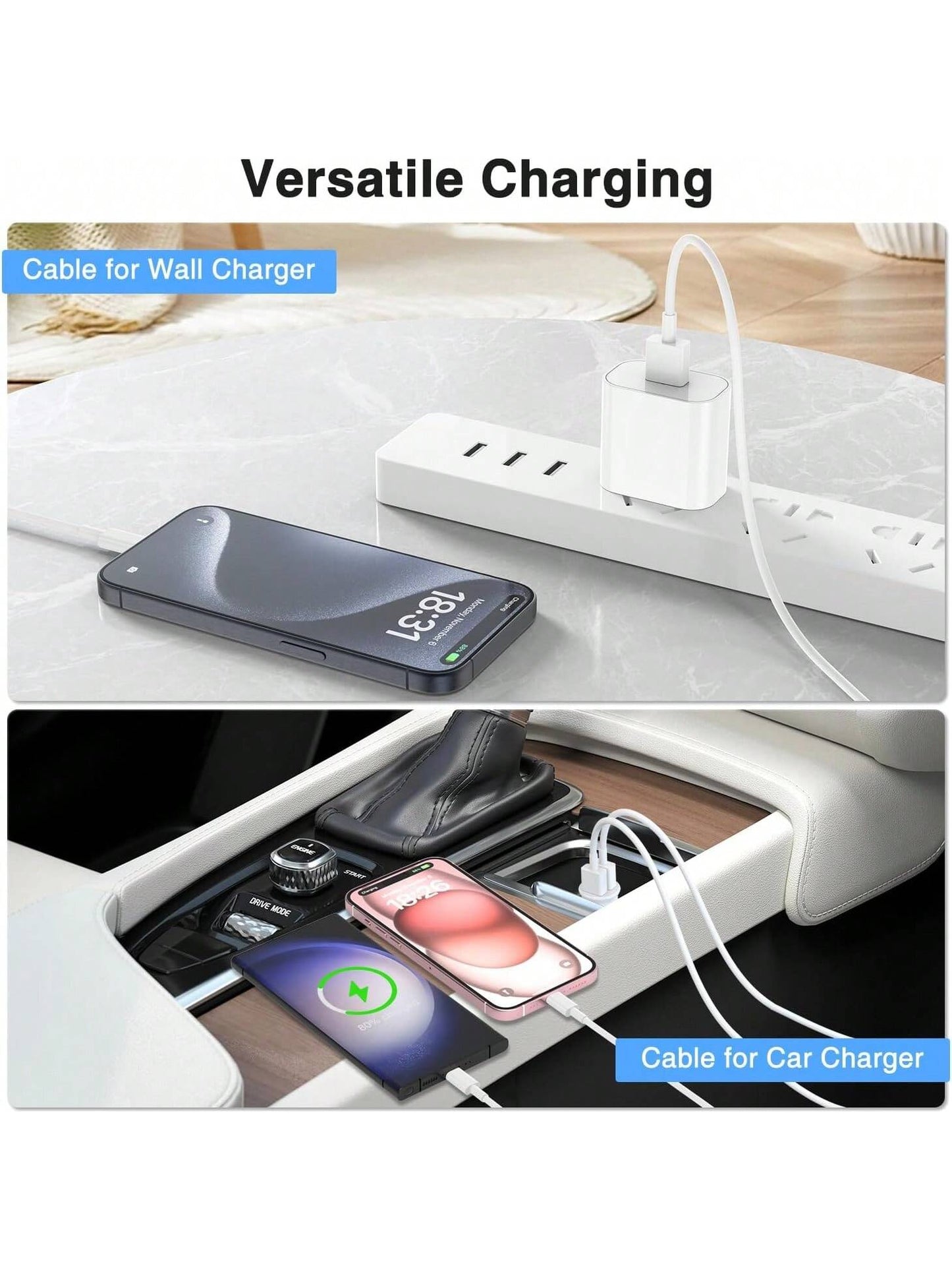 1-3pcs USB A To USB C Fast Charging Cable, 3ft/6ft Length Car Charger Type-C Cord, Compatible With IPhone 17/16/15 Pro/Pro Max/Plus, Galaxy S25/S24/S23/S22/S21/S20/S10/A55/A54 Flip Phones