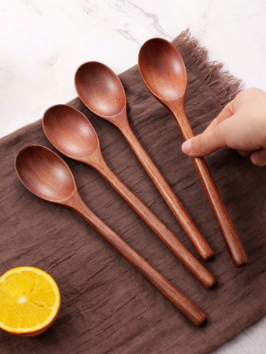 1/4/8pcs Wooden Serving Spoons, 9.2 Inch/23.5 Cm Wooden Ladles, Suitable For Cooking, Stirring, Mixing And Tasting, Elegant Long Handle Soup Spoons, Coffee Spoons And Dessert Spoons