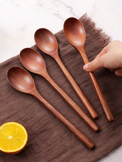 1/4/8pcs Wooden Serving Spoons, 9.2 Inch/23.5 Cm Wooden Ladles, Suitable For Cooking, Stirring, Mixing And Tasting, Elegant Long Handle Soup Spoons, Coffee Spoons And Dessert Spoons
