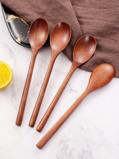 1/4/8pcs Wooden Serving Spoons, 9.2 Inch/23.5 Cm Wooden Ladles, Suitable For Cooking, Stirring, Mixing And Tasting, Elegant Long Handle Soup Spoons, Coffee Spoons And Dessert Spoons
