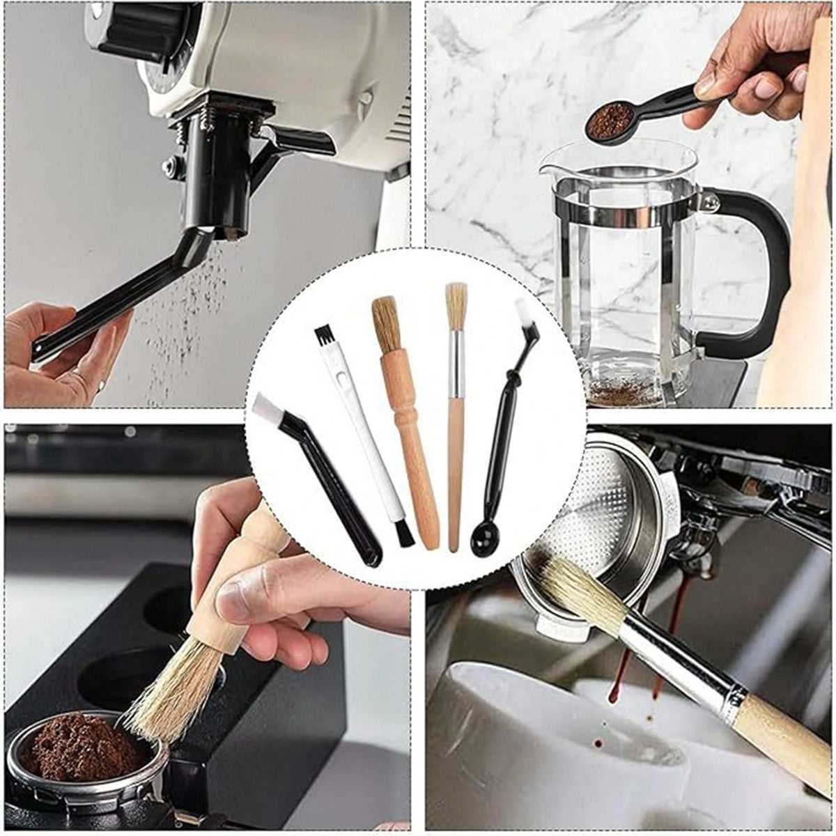 1/4pcs-Coffee Machine Cleaning Brush, With Nylon Bristles And Ergonomic Plastic Handle- Suitable For Home And Commercial Espresso Grinder Residue Removal, Durable Coffee Machine Cleaning Tool, Ergono