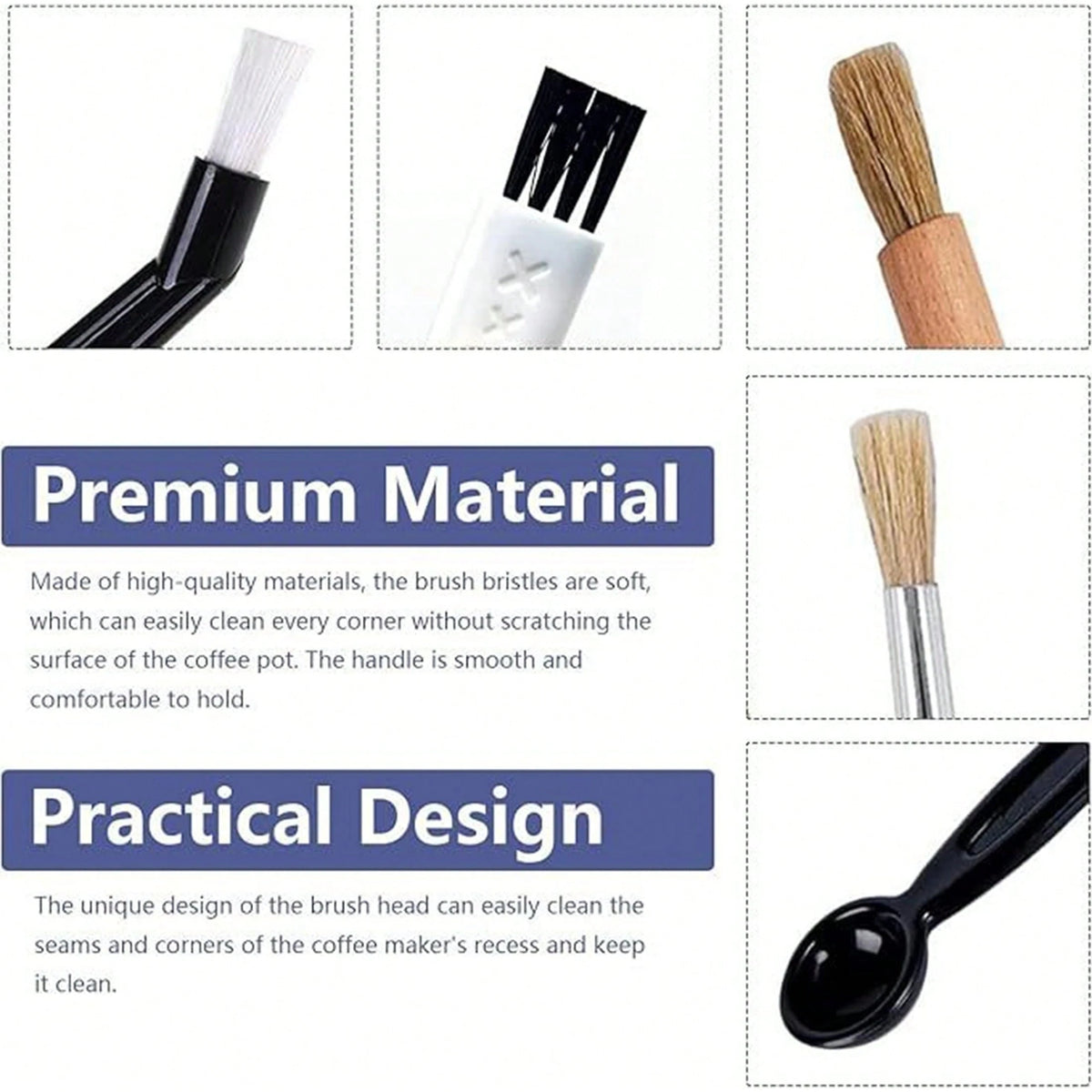 1/4pcs-Coffee Machine Cleaning Brush, With Nylon Bristles And Ergonomic Plastic Handle- Suitable For Home And Commercial Espresso Grinder Residue Removal, Durable Coffee Machine Cleaning Tool, Ergono