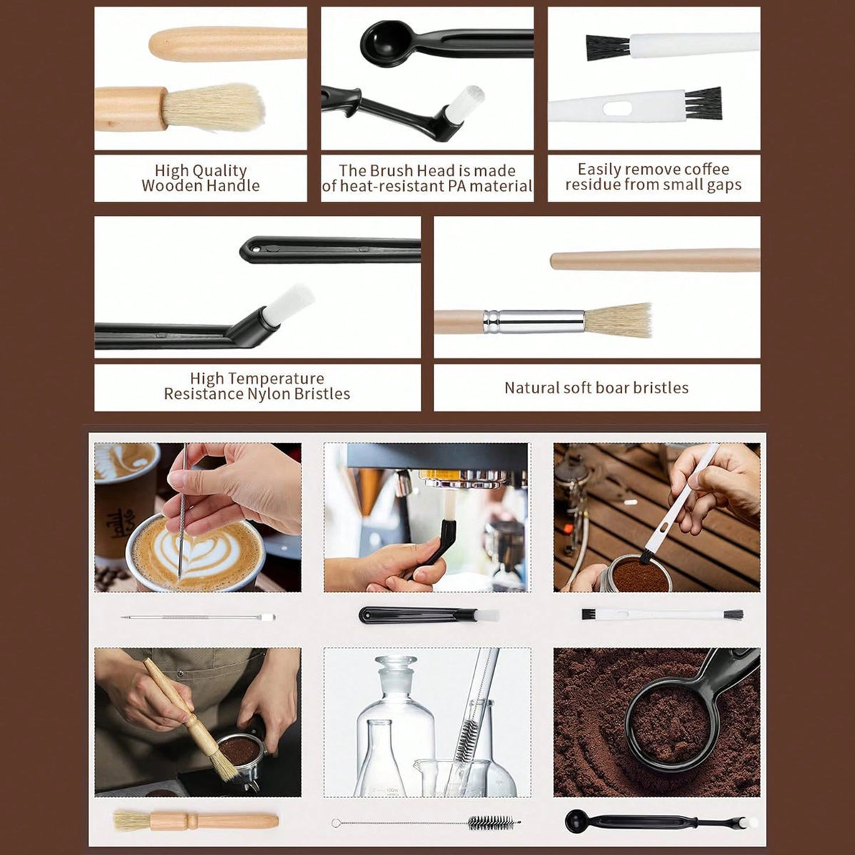 1/4pcs-Coffee Machine Cleaning Brush, With Nylon Bristles And Ergonomic Plastic Handle- Suitable For Home And Commercial Espresso Grinder Residue Removal, Durable Coffee Machine Cleaning Tool, Ergono