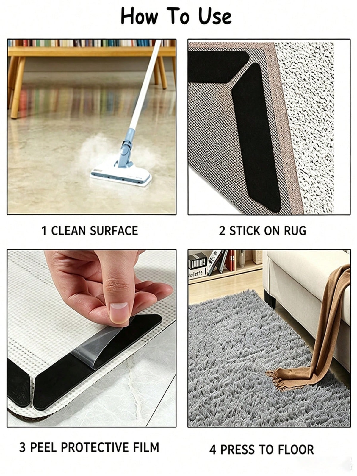 1/5/6pcs Non-Slip Carpet Tape, Anti-Slip Carpet Pad, Washable Carpet Gripper, Removable Carpet Tape, Double-Sided Adhesive Carpet Gripper, Keeps Edges Flat, Prevents Shifting And Curling, Suitable For