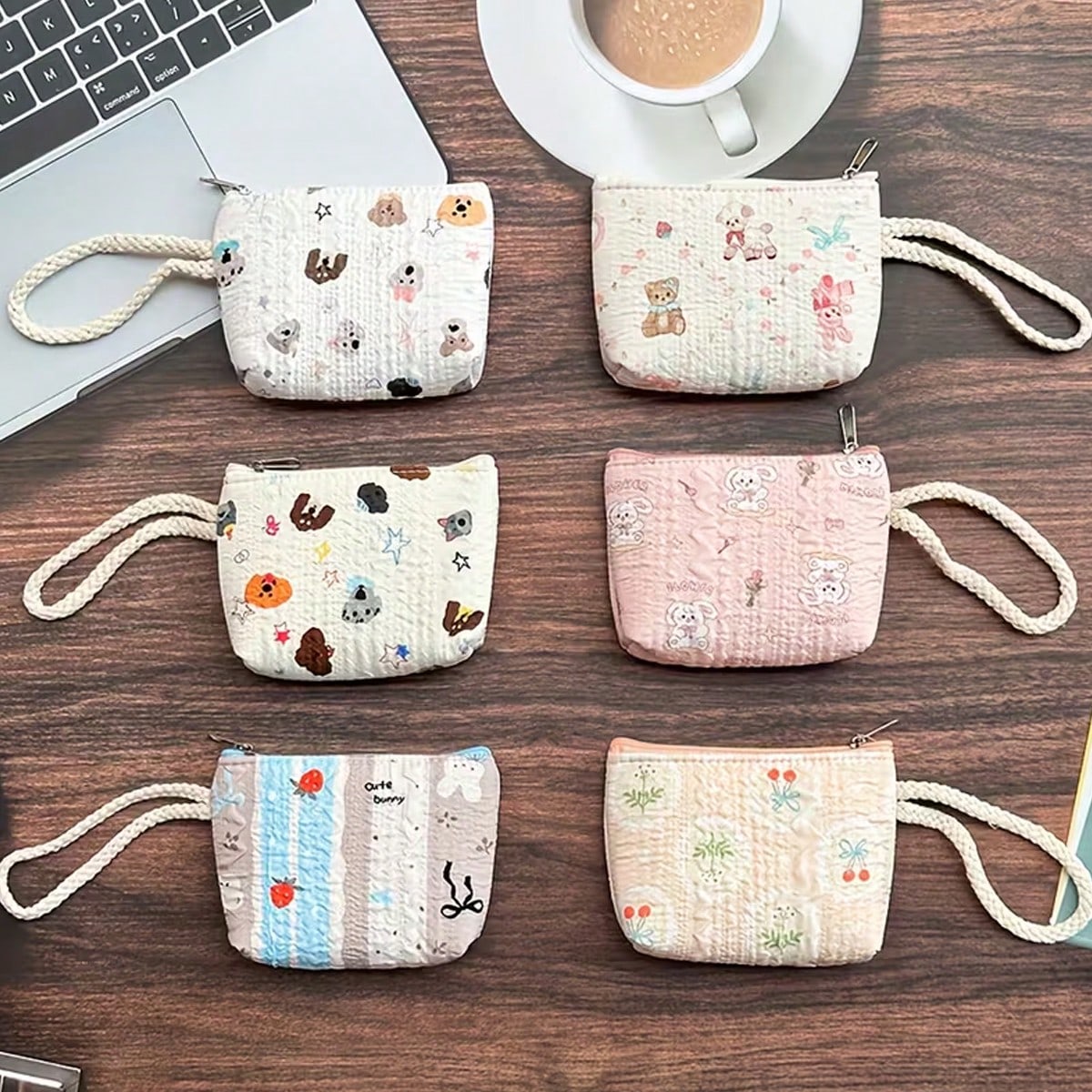 1/6/12pcs Cute Cartoon Wrist Strap Coin Purse, Fashion Accessory, Multi-Functional Handheld Small Wallet Key Pouch, Versatile Gift Bag Coin Pouch Wrist Bag Creative Girl Mini Storage Bag