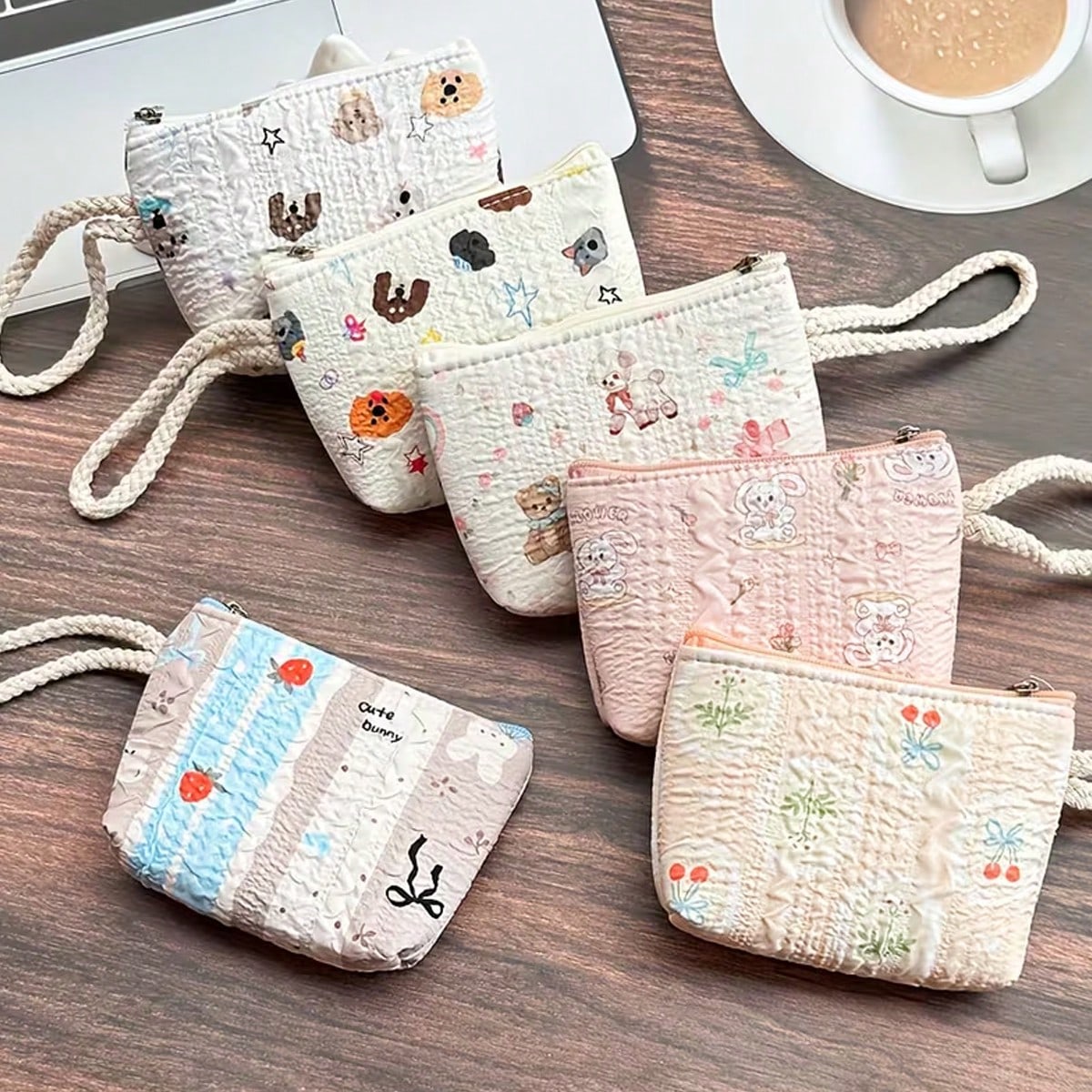 1/6/12pcs Cute Cartoon Wrist Strap Coin Purse, Fashion Accessory, Multi-Functional Handheld Small Wallet Key Pouch, Versatile Gift Bag Coin Pouch Wrist Bag Creative Girl Mini Storage Bag