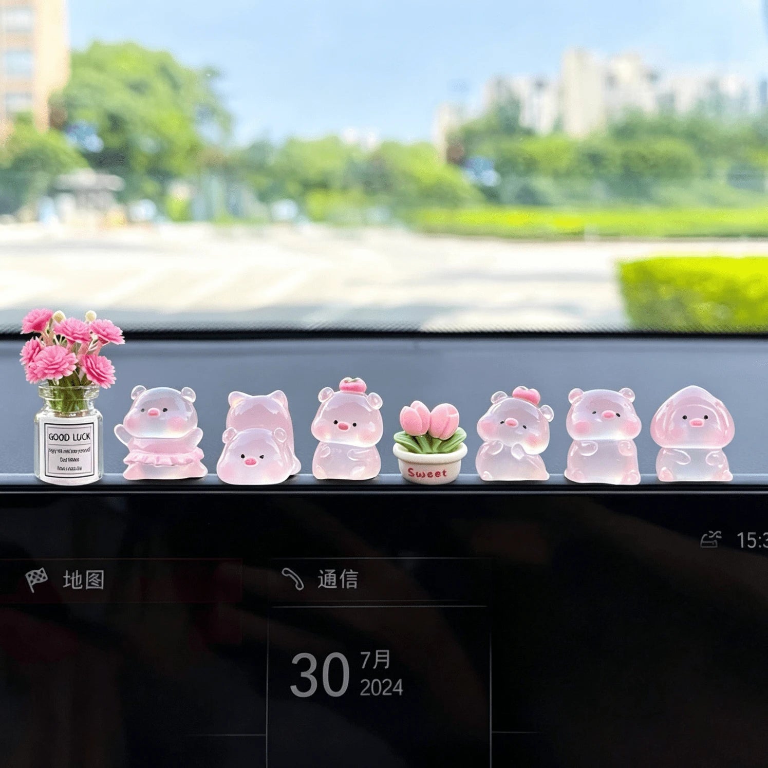 1/6/7/8pcs Cute Pig Car Decor, Adorable Cartoon Animal Resin Figurines, Stress Relief Healing Style, Dashboard, Rearview Mirror, Desktop Ornaments, Pink Women's Car Accessories, Garden Pot Decor, Holi