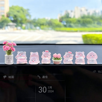 1/6/7/8pcs Cute Pig Car Decor, Adorable Cartoon Animal Resin Figurines, Stress Relief Healing Style, Dashboard, Rearview Mirror, Desktop Ornaments, Pink Women's Car Accessories, Garden Pot Decor, Holi