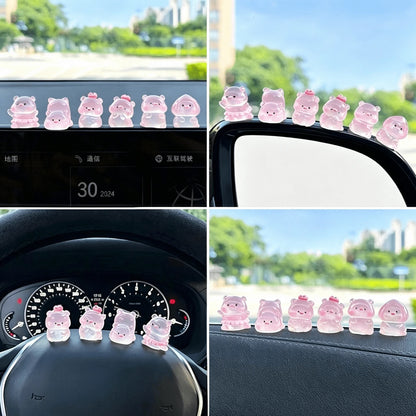 1/6/7/8pcs Cute Pig Car Decor, Adorable Cartoon Animal Resin Figurines, Stress Relief Healing Style, Dashboard, Rearview Mirror, Desktop Ornaments, Pink Women's Car Accessories, Garden Pot Decor, Holi