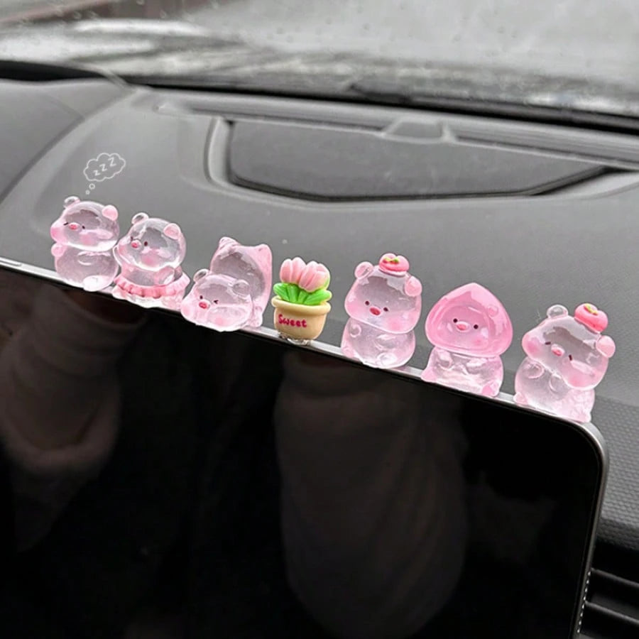 1/6/7/8pcs Cute Pig Car Decor, Adorable Cartoon Animal Resin Figurines, Stress Relief Healing Style, Dashboard, Rearview Mirror, Desktop Ornaments, Pink Women's Car Accessories, Garden Pot Decor, Holi